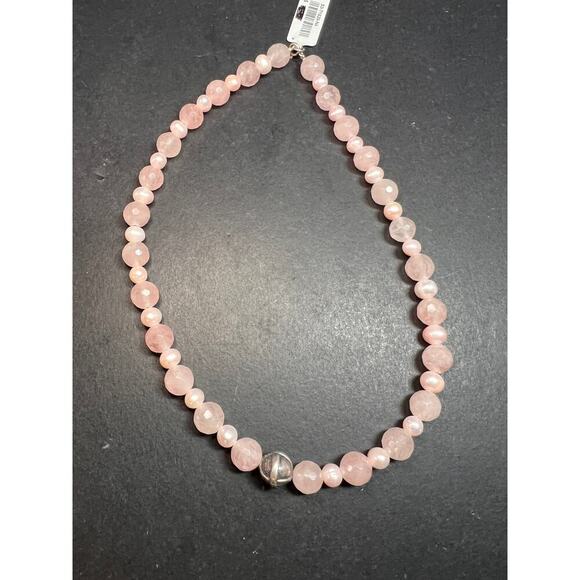 NEW rose quartz and pearl sterling silver necklace - Picture 8 of 13